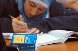 Junior Zeinab Hojeij works on an assignment.