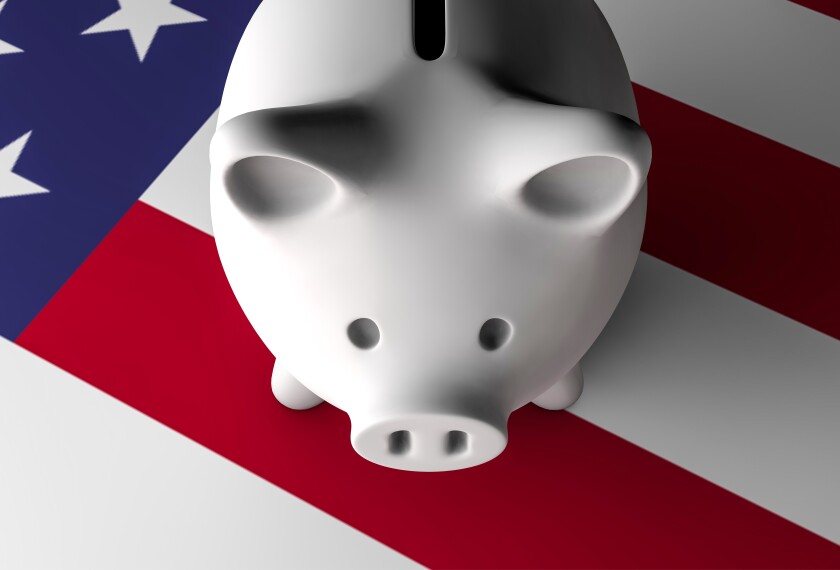 Image of piggy bank and American flag
