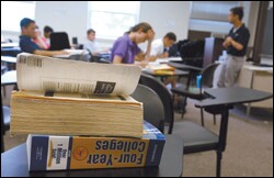 Students take a practice SAT math test under time constraints to mimic actual testing conditions.