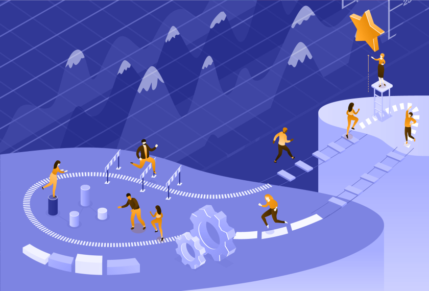 Image 8: Conceptual illustration of people running around a career track.