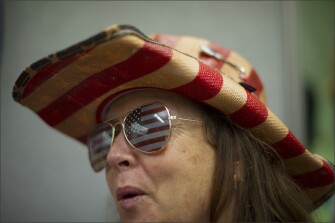 Florida delegate Tina Harris reacts to speakers during the convention.