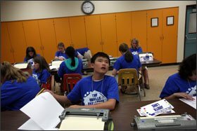 Harrison Tu, 13, from Poway, Calif., proofreads at the Braille Challenge in Los Angeles last month. At one point, it seemed the communication method would become obsolete, but it is alive and well, thanks in part to new technologies.