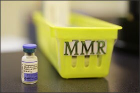 A measles vaccine is shown on a countertop at a pediatric clinic in Greenbrae, Calif., earlier this month.