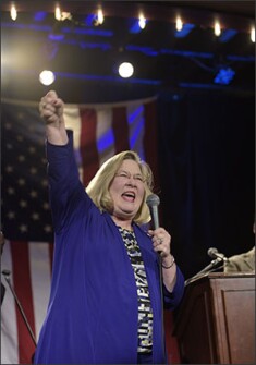 Karen Gaddis, a Democratic member of the Oklahoma House of Representatives, leads the crowd chanting “keep it up” after giving her concession speech during the Democratic watch party on Nov. 6 in Tulsa, Oka.