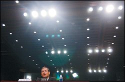 Judge John G. Roberts Jr. responds to a question from Sen. Edward M. Kennedy, D-Mass., about civil rights on Sept. 12 during his confirmation hearing before the Senate Judiciary Committee.