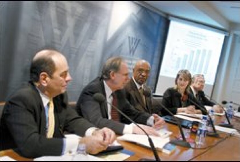 From left, Don Wolfensberger, Rep. Michael N. Castle, R-Del., Rod Paige, Elizabeth Debray, and former Rep. John Brademas weigh the impact of the ESEA at 40.