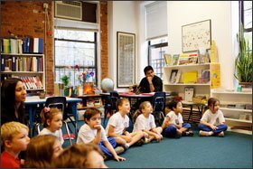 Gaurav Singh sits in on a class last week at the Metropolitan Montessori School in Manhattan. Mr. Singh is one of three international education entrepreneurs spending six months to a year studying American schools as part of a residency program launched this year by the Washington-based EdVillage.