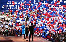 Republican presidential candidate Mitt Romney and vice presidential candidate Paul Ryan are on stage with their wives Ann Romney and Janna Ryan at the end of the Republican National Convention in Tampa, Fla., on Aug. 30.