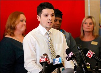 Teacher and activist Alberto Morejon speaks during a media conference March 8 at the Oklahoma Education Association in Oklahoma City.