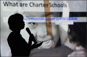 Neonta Williams, a family and community organizer for the Alabama chapter of the Black Alliance for Educational Options, speaks at a town hall meeting on charter schools in Montgomery, Ala., last week. Ms. Williams and her organization are leading a campaign to get a charter school law passed. Eight states, including Alabama, still prohibit the publicly funded, independently run schools, but that could change soon.