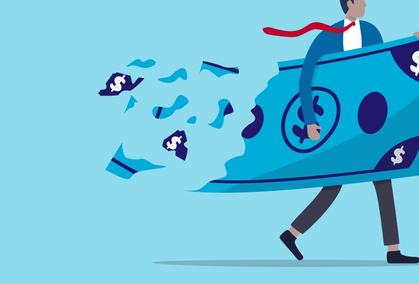 Illustration of a man holding oversized money.