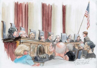 Lawyer John P. Elwood argues the case for the petitioners in Elonis v. United States. In its subsequent ruling, the court reversed the federal conviction of Anthony Elonis, who had made threats on Facebook that included rap-lyric-style musings about shooting up an elementary school.