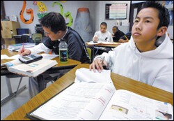Shaw High School freshmen Josh Nichols, left, and Richard Kuhn study Algebra I. The school, which is located in Columbus, Ga., has embraced Gov. Sonny Perdue's push to raise SAT scores statewide.