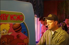 Math teacher Steve Wiebe goes for a world record in a video game in New York City last year.