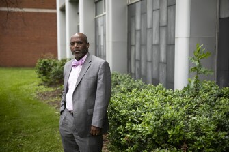 Dr. John Marshall, equity officer for Jefferson County Public Schools, outside the JCPS building on May 24, 2022, in Louisville, Ky.