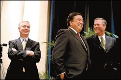 From left, Democratic Govs. Michael F. Easley of North Carolina and Bill Richardson of New Mexico and Republican Gov. Jeb Bush of Florida have put K-12 schools high on their agendas.