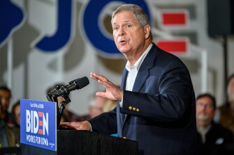 Former Iowa Governor and former Secretary of Agriculture Tom Vilsack endorses Democratic presidential candidate former Vice President Joe Bidenat an event Saturday, Nov. 23, 2019, in Des Moines, Iowa.