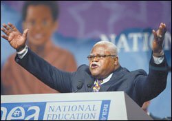 In his keynote address, Reg Weaver exhorted union delegates to lobby for changes to the No Child Left Behind Act. "We should be the vanguard innovators of education reform," he said.