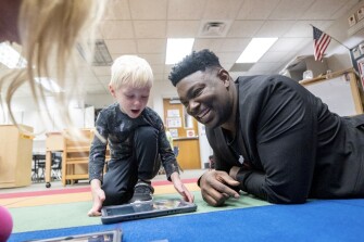Chris Rogers, principal of Oak Point Elementary School, in Eden Prairie, Minn.