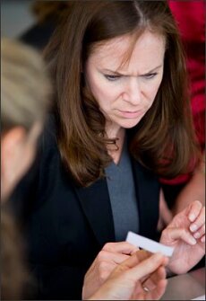 Reading specialist Catherine DeFelice participates in an exercise about myths and facts around differentiated instruction at a data-coaching session at Delcastle Technical High School, in Wilmington, Del.
