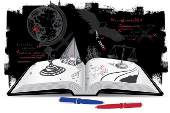 Image of a social study book coming to visual life with edits to the content.