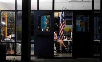 A generator supplies light to Swansboro Middle School as residents of the North Carolina town take refuge in the school from Hurricane Florence over the weekend.