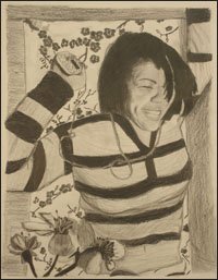 A self-portrait by Alysha Wilson. The arts program for the Chicago public schools includes opportunities for students to show their work in citywide competitions each year.
