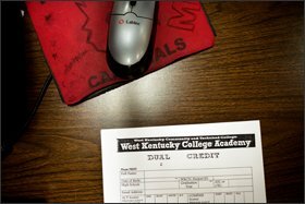 Mayfield High School students sign up for dual-enrollment courses in Mayfield, Kent. on May 23. Classes are taken for high school and college credit through West Kentucky Community & Technical College.