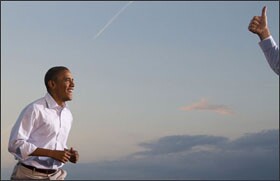 President Barack Obama is greeted by a supporter while campaigning in Waterloo, Iowa last week. Despite securing more than $100 billion in additional federal funding for K-12 education during his term and creating the Race to the Top program, Mr. Obama does not focus much on his K-12 record while on the campaign trail.