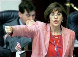 Rep. Gayle Harrell, a Republican, votes no on an amendment to her public school class-size bill on May 3, during the final week of the Florida legislature's 2005 session in Tallahassee.