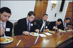 Congressional aides sample dishes such as Heddi Spaghetti and Sally Salad last week at a Capitol Hill event recognizing the 60th anniversary of the National School Lunch Program.