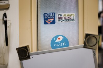 Stickers on the office door of Tonya Clarke, coordinator of K–12 mathematics in the division of school leadership and improvement for Clayton County Public Schools in Jonesboro, Ga.