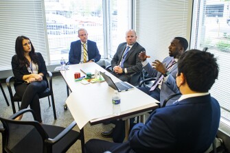 From left to right National Honor Society Adviser Laurel Holt; Ted McCarthy, principal of Sutton High School in Sutton, Mass., and the Massachusetts State Principal of the Year; Patrick Moore, principal of Blue Hill High School in Blue Hill Community Schools in Blue Hill, Neb., and the Nebraska State Principal of the Year; and Marcus Belin, principal of Huntley High School in Huntley, Illinois.