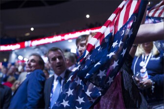 There are almost as many flags as delegates in the Quicken Loans Arena, site of the Republican National Convention.