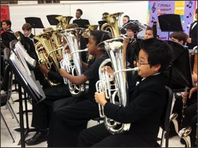 TENNESSEE: A student band performs during the education secretary’s visit to Oliver Middle School in Nashville.