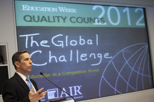 Vice President Christopher B. Swanson speaks at an event on "The Global Challenge: Education in a Competitive World" as part of Quality Counts 2012.