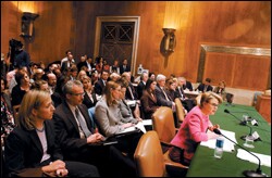 Secretary of Education-designate Margaret Spellings makes a point during her Senate confirmation hearing last week.