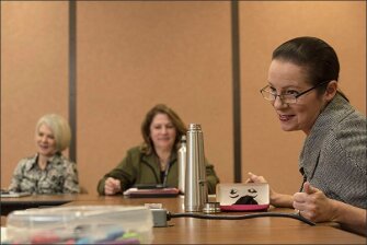 Highline Public Schools Superintendent Susan Enfield talks to her cabinet members during a district meeting. "Without better data, we've hit a wall," Enfield said of her support for greater data interoperability.