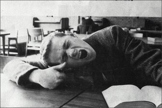 George W. Bush takes a snooze in this 1964 Phillips Academy yearbook photo in Andover, Mass.