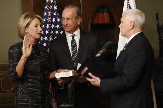 Image of the swearing in of Education Secretary Betsy Devos on Feb. 7, 2017.