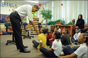 President-elect Barack Obama shakes hands with a student at the Dodge Renaissance Academy in Chicago on Dec. 16. Mr. Obama earlier announced that Arne Duncan, the Chicago schools chief, is his choice to become the next U.S. education secretary.