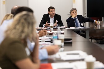 Secretary of Education Linda McMahon listens to members of the Principal Recovery Network during their annual meeting on June 9, 2025, in Washington, D.C.