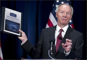 National School Shield Task Force Director, former Arkansas Rep. Asa Hutchinson, details the group’s findings and recommendations during a news conference earlier this month in Washington.