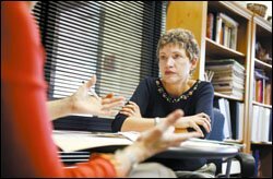 Ms. Brandt confers with her mentor, who she says gave her confidence.