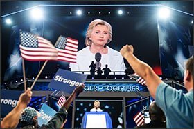 Hillary Clinton delivers her acceptance speech for the Democratic nomination for president at the Democratic National Convention in Philadelphia.