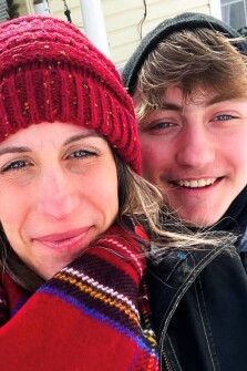 Dylan Brandt, 15, and his mom pose for a photo in Greenwood, Arkansas on Feb. 18, 2021. Dylan is one of hundreds of transgender youth in Arkansas who could have their hormone therapy cut off under a new law banning gender confirming treatments for minors. Opponents have vowed to challenge the law in court before it takes effect later this year.