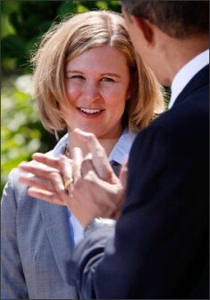 The 2010 National Teacher of the Year, Sarah Brown Wessling, of the Johnston Community School District, in Iowa, is introduced by President Barack Obama at a Rose Garden ceremony. She worries that many see teaching as a second-choice career.