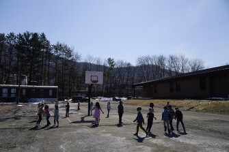 Students play outside during recess at the Panther Valley Elementary School on March 11, 2021, in Nesquehoning, Pa. On May 26, 2020, former student, 9-year-old Ava Lerario; her mother, Ashley Belson, and Ava's father, Marc Lerario were found fatally shot inside their home.