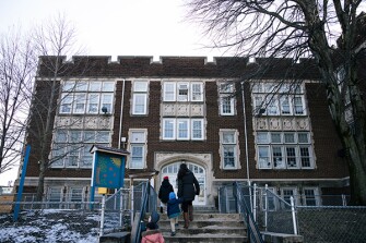Students arrive at Bruce Monroe Elementary School in Washington. The District’s school system has notched the biggest improvements in the nation since 2008 on a combination of indicators contributing to positive outcomes from cradle to career.