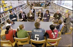 Members of the network meet with students at Sage Park Middle School in Windsor, Conn.